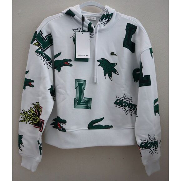 Lacoste SF9215-51-001 Women's Sz 36 US 4/S White Oversized Fleece Hoodie - Picture 1 of 13